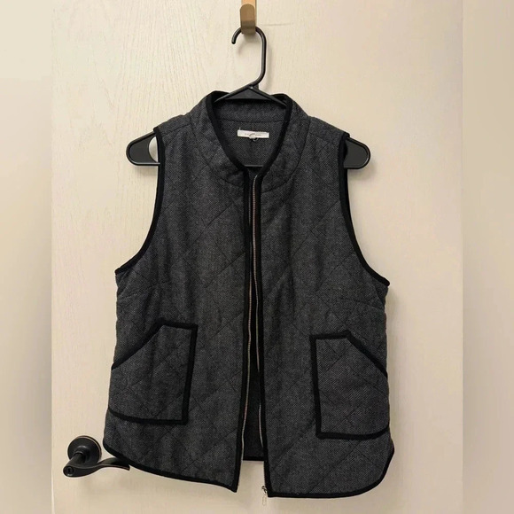 41 Hawthorn Shara Black Herringbone Quilted Vest Full Zip with Pockets Size L - Picture 2 of 7